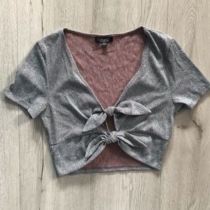 Topshop Sparkly Tie Up Crop Top